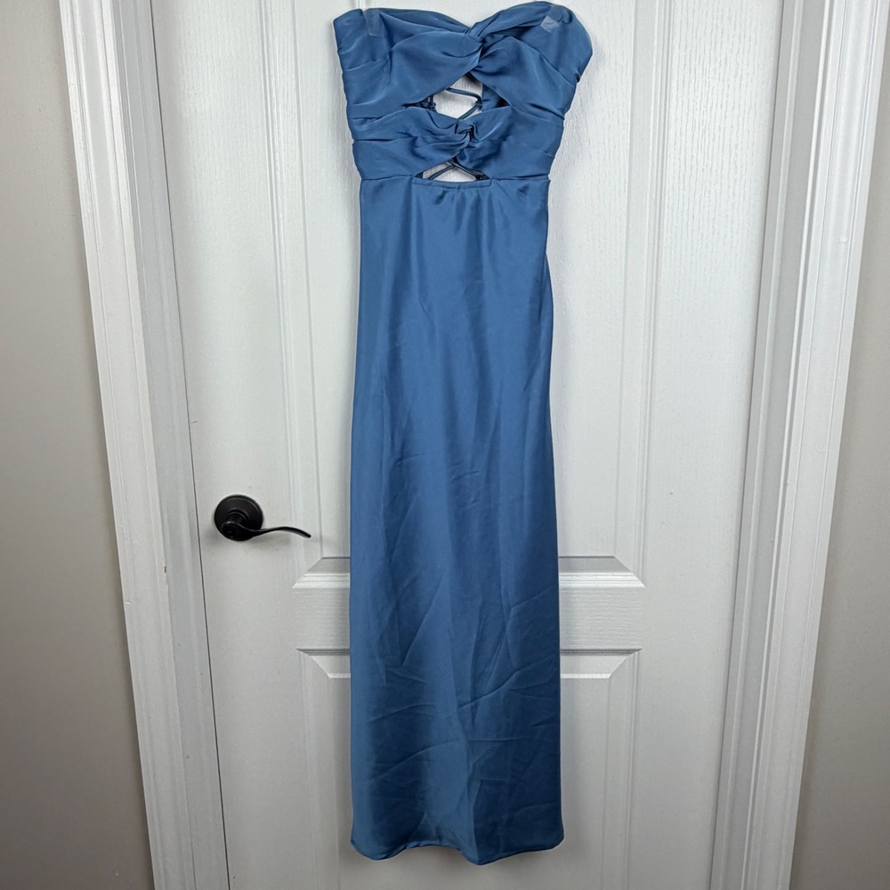 Hello Molly Blue Strapless Maxi Dress with Knot Front